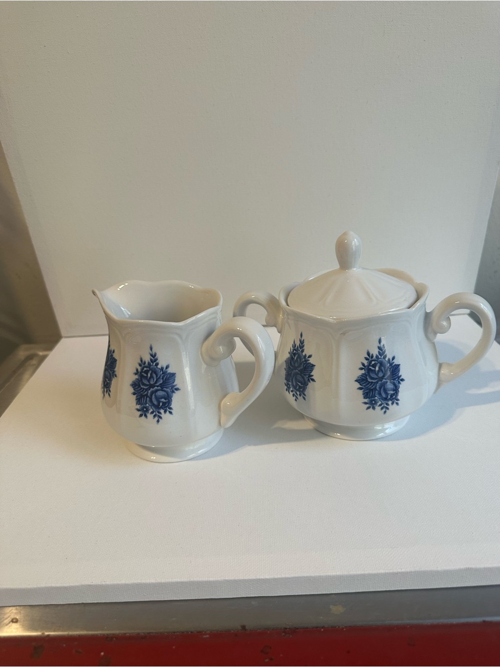 Blue and White Vintage Mayhill Federalist Ironstone Sugar Bowl and Creamer 60s